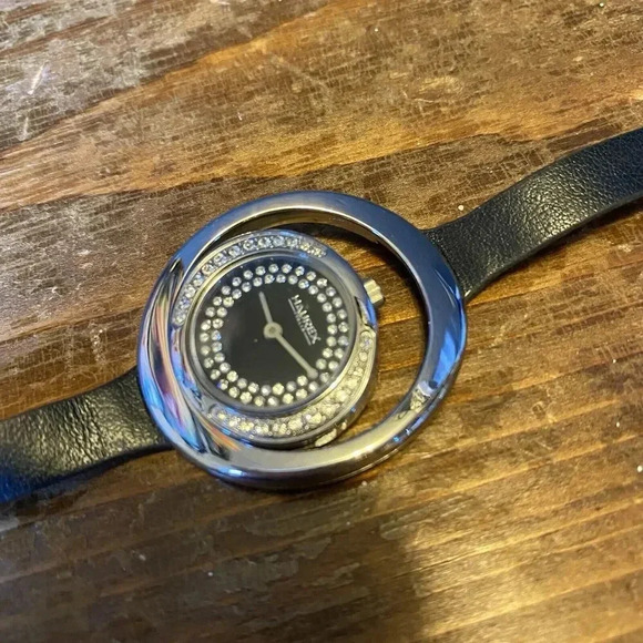 Haurex Italy Lady Watch Original Watch Not Working Silver Crystal Black Leather - Picture 5 of 11